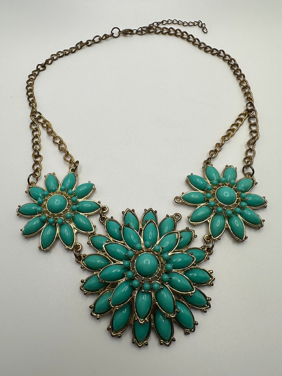 Vintage Faux Turquoise Triple Flower Necklace Three Large Etsy