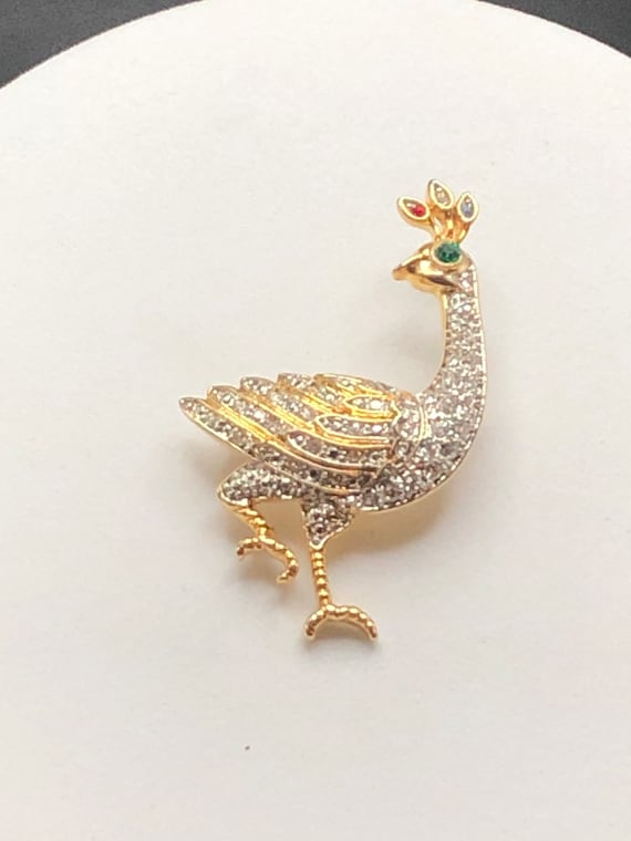 Vintage Rhinestone Peacock Brooch, Antique Peacoc… - image 4