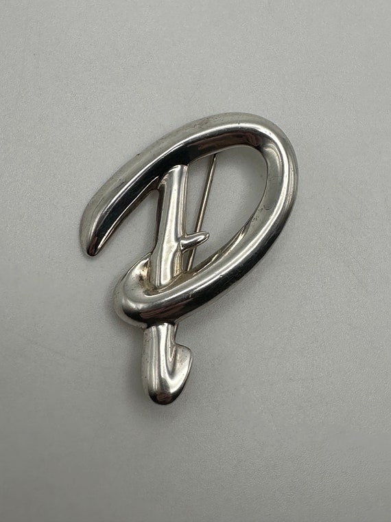Sterling Silver Tone "P” Initial Brooch, Vintage L