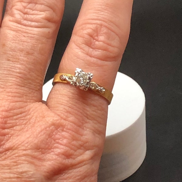 Vintage Engagement Ring, Karatclad 18 Kt HGE Ring, Gold HGE Diamond Ring