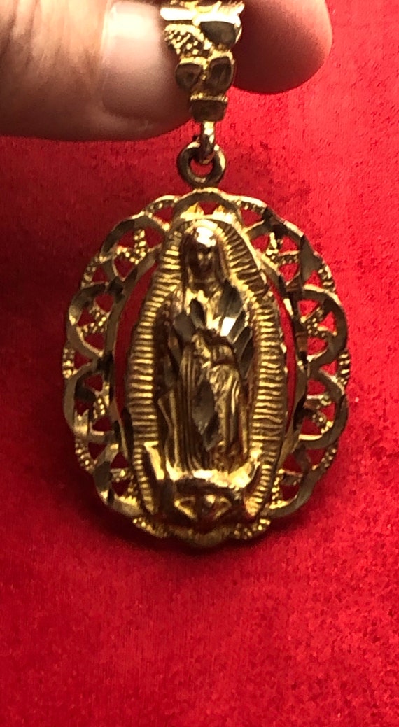 Vintage Gold Tone Religious Madonna Pendant, Large