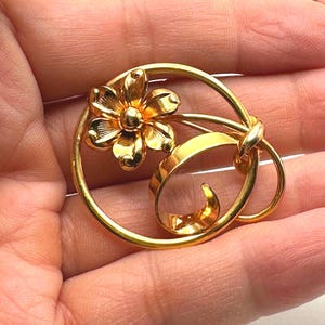 12K Gold Filled Flower in Circle Brooch, Forstner Vintage Floral Brooch