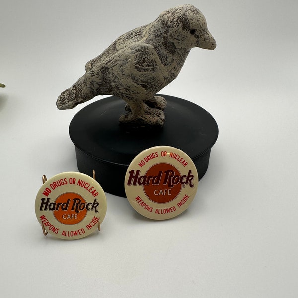 Vintage Pair of Hard Rock Cafe Collectible Souvenir  Button Pins, Two “No Drugs Allowed Inside” Pins