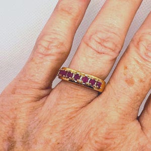 Vintage Genuine Ruby Stackable Ring;  18K Gold over Sterling Silver,  Size 7 1/4