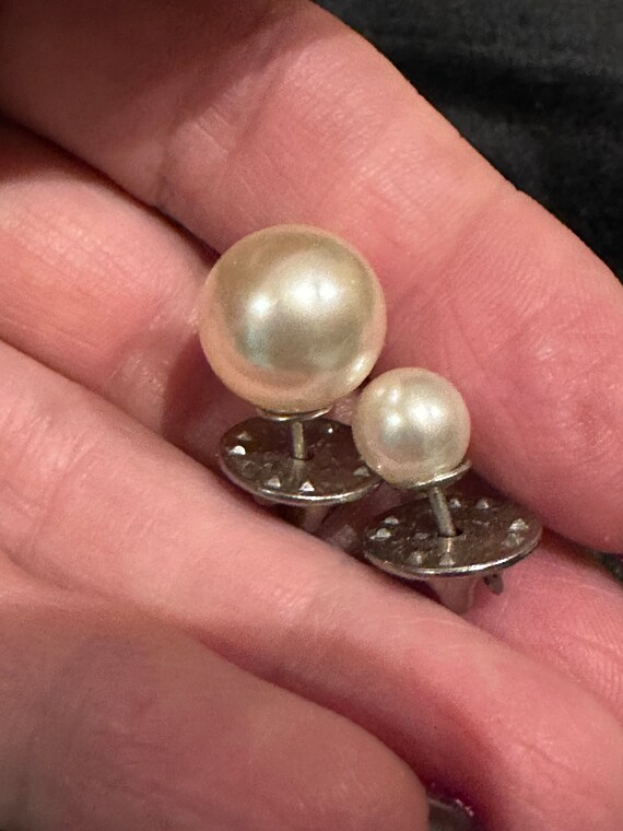 TWO Vintage Faux Pearl Silver Tone Vintage Tack P… - image 3