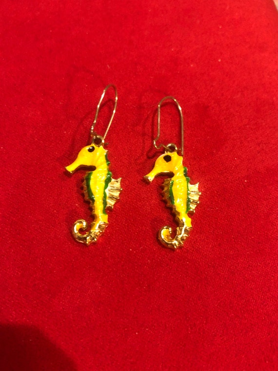 Vintage Seahorse Pierced Earrings, Gold Seahorse … - image 1