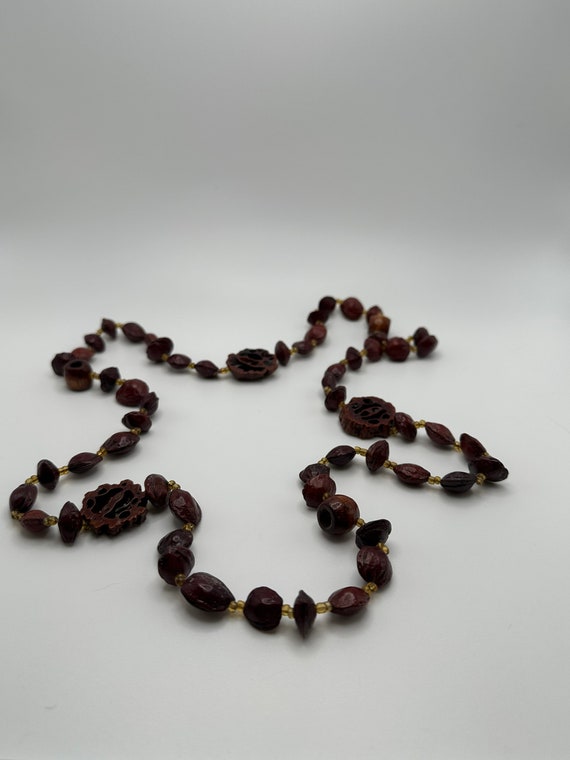 Tribal Seed Necklace, Carved Nut Shell and Seed V… - image 6