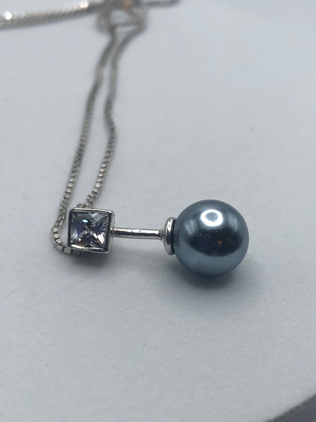 Vintage Black Pearl Pendant Faux Black Pearl Necklace Etsy