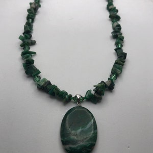 Vintage Stone Necklace, Kambaba Jasper Necklace, Green Stone Necklace with Sterling, Vintage Cabochon Necklace image 4