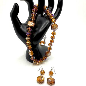 Vintage Aurora Borealis Glass Jewelry Set: Beaded Necklace & Dangle Earrings
