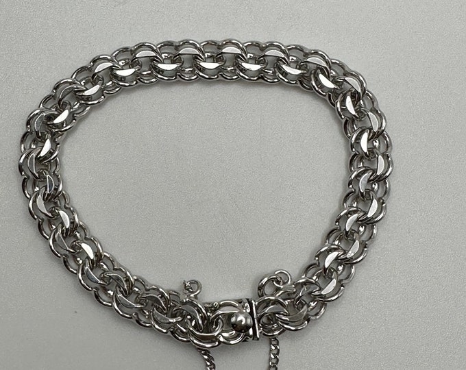Vintage Sterling Silver Double Curb Link Charm Bracelet, Fancy Shiny