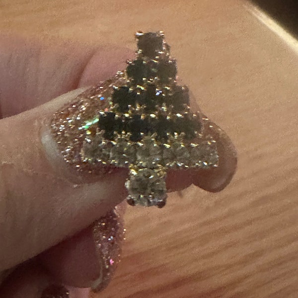 Vintage Rhinestone Christmas Tree Brooch in Gold Tone, Tiny Vintage Tree Pin