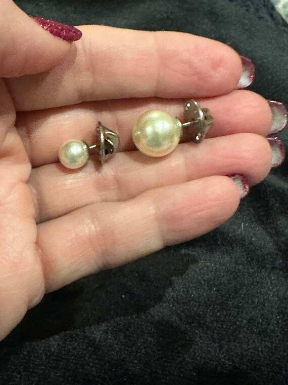 TWO Vintage Faux Pearl Silver Tone Vintage Tack P… - image 2