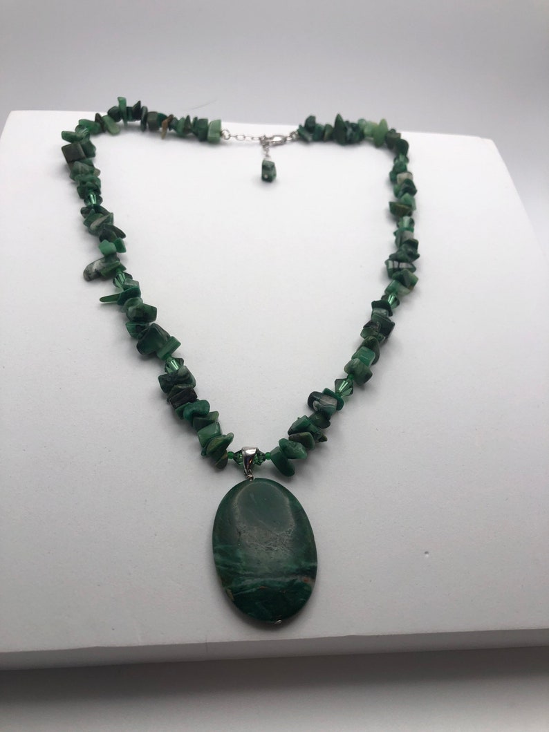 Vintage Stone Necklace, Kambaba Jasper Necklace, Green Stone Necklace with Sterling, Vintage Cabochon Necklace image 2