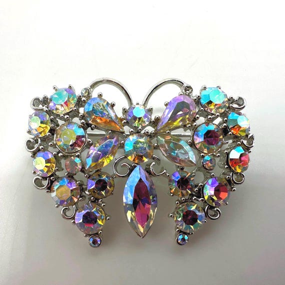 Vintage Aurora Borealis Rhinestone Butterfly Brooch