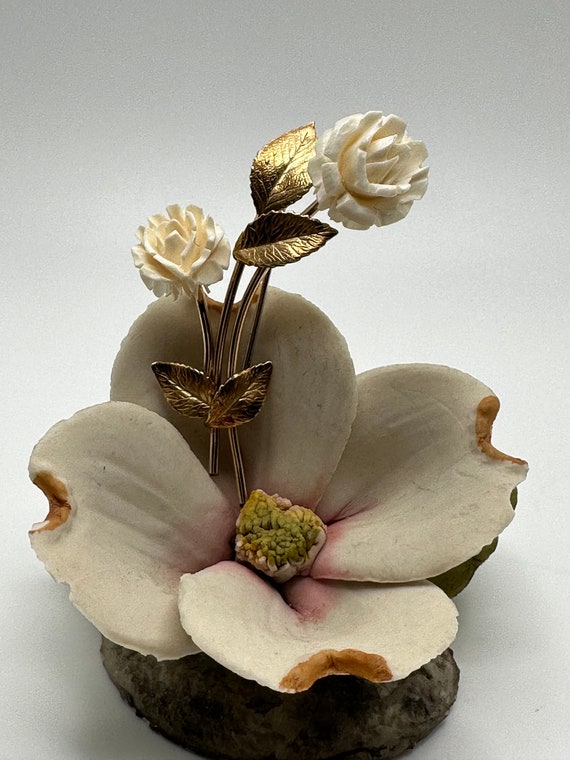 KREMENTZ Carved Bone Roses/Flowers Brooch, 14k He… - image 4