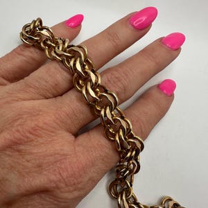 Vintage 12K Gold Filled Charm Bracelet: Chunky Double Curb Link, MCM