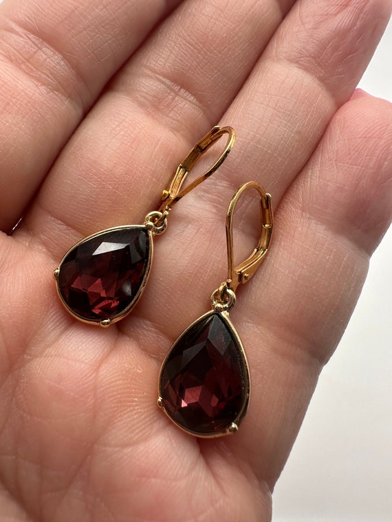 Pear Shaped Garnet Colored Dangle Pierced Earring… - image 1