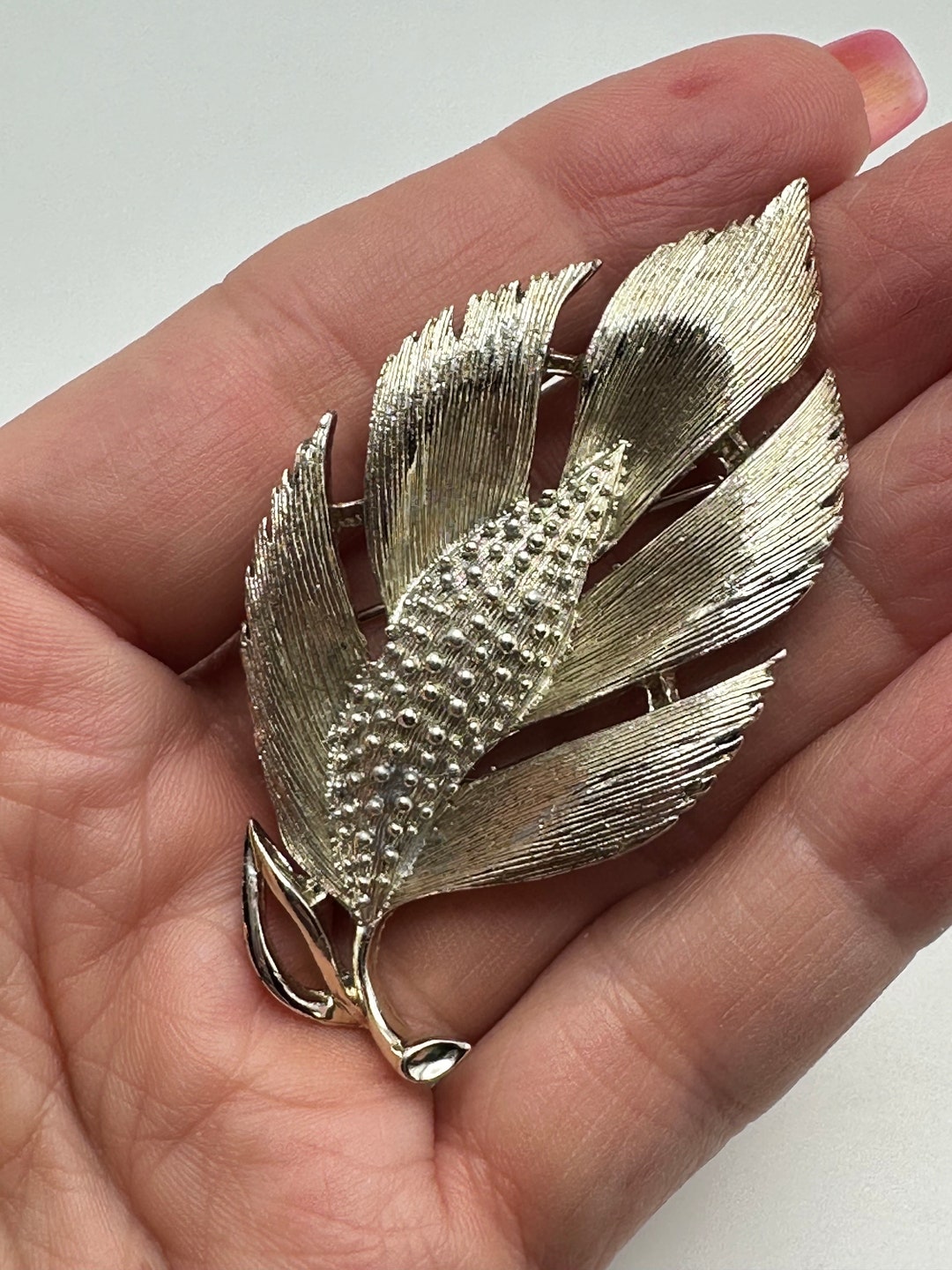 Lisner Floral Leaf Brooch, Large Vintage Silver Tone Brooch Etsy