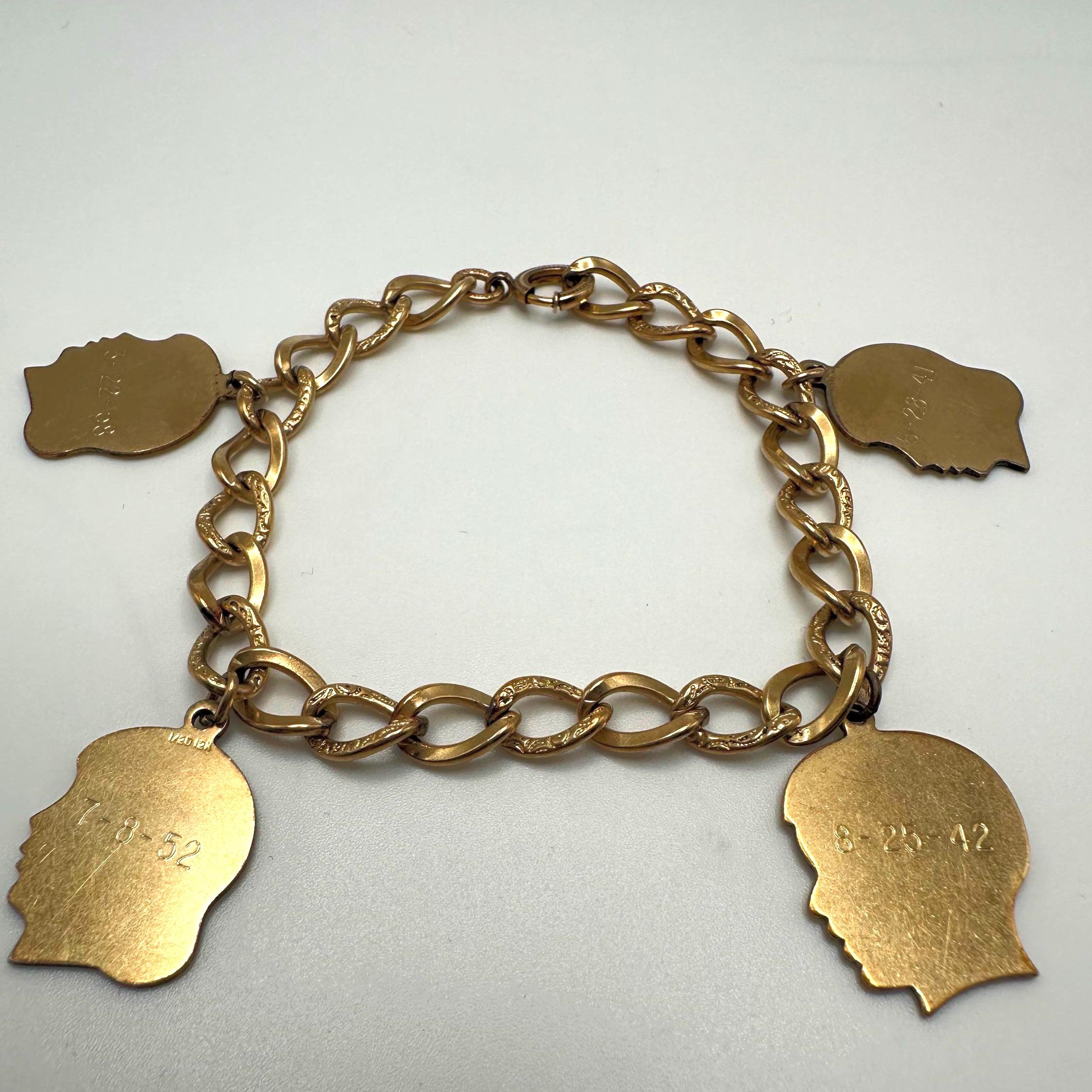 Charm Bracelet, Vintage 12K Gold Filled Single Curb Link