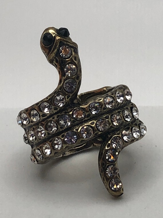 Snake Ring, Vintage Rhinestone Snake Ring, Cute T… - image 2