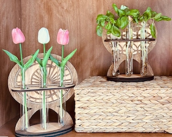 Mother’s Day, Wood Plant Propagation Station: Dragonfly, Moon, Circular Weave, gift, plants, clippings, herbs