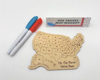 USA Travel Map Magnet: Laser Cut Wood, Color-In Roadtrip Tracker, Easter Basket Stuffer