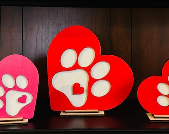 Wood Paw Heart Decor: Dog Cat Lover Gift