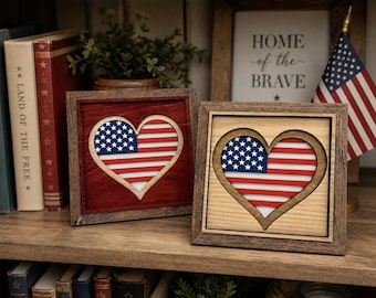 Layered Wood American Flag Heart - 7 inch frame, 250, Patriotic, Americana, Father’s Day