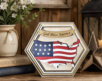 Layered American Flag, God Bless America, 250, Shelf Sitter, Patriotic