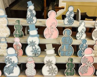 Snowman Family: Christmas, Winter Shelf Decor, layered wood, mantle