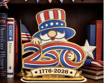Standing Patriotic Gnome Decor, America 250, Tiered Tray, Shelf Sitter, Independence Day, July 4 Decor, Memorial Day, Summer