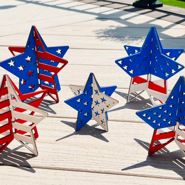 4th of July table decor, Flag, 3D Stars, Summer Decor,  Independence Day, Americana Decor, Patriotic, Mantle, Table Top, Shelf Sitter, USA