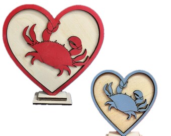 Maryland Blue Crab Valentine Heart: Coastal Tiered Tray Decor