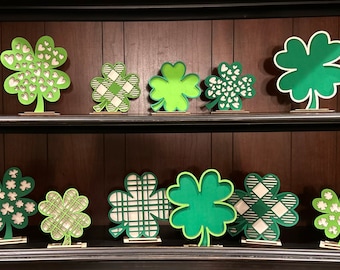 Wood Shamrocks: St Patrick's Day, Irish Decor, Clover, Shelf Sitter, Tiered Tray, Spring