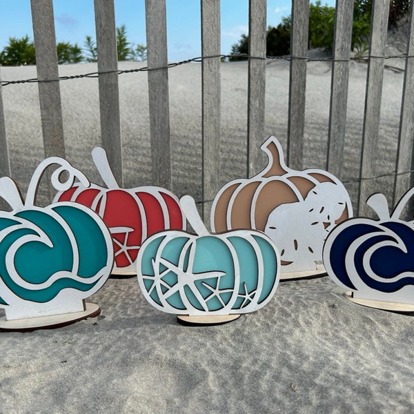 Beach Pumpkins, 2 sizes, Pumpkins, Coastal Decor, Coastal Pumpkins, Tiered Tray, Fall Decor, Autumn, Shore Decor, Wood, Halloween