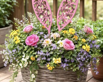 Laser Cut Bunny Ears Plant Stakes, Floral Arrangement Decor