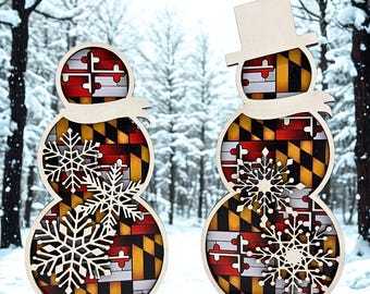 Maryland, Maryland Flag, Snowman, Winter, MD, Snowflakes, Tiered Tray, Winter Decor, Snow, Ravens, Orioles