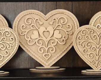 BLANK Valentine’s Day Hearts, DIY Standing Wood Hearts, gingerbread style, scroll, Scandinavian