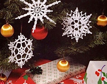 Schneeflocke-Muster: 5 Vintage Weihnachtsornamente (PDF-Häkelanleitung)
