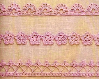 Lace edging CROCHET PATTERN, crochet lace border 5 motifs, crochet accessories, decor for clothes, bags, hats, tablecloth, bedclothes