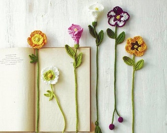 Flowers Bookmark 3 CROCHET PATTERN, easy crochet, flowers appliqués, flowers decor, floral motifs