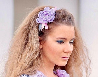 Patrón de flores de crochet: Diadema y broche florales (patrón PDF)