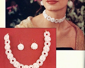Crochet Flower Jewelry Pattern: Earrings, Necklace, Choker (PDF Pattern)