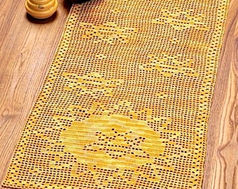 Sonnenblume Tischläufer Häkelmuster | Filet Tischdecke (PDF Nähanleitung)