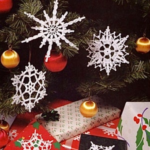 Crochet Snowflake pattern 5 Christmas ornaments, holiday accessories, snowflake coaster, Christmas tree toy vintage pattern