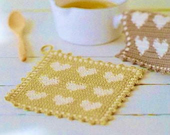 Heart Potholder CROCHET PATTERN, Valentine’s Day gift, heart motif, kitchen accessories, table accessories