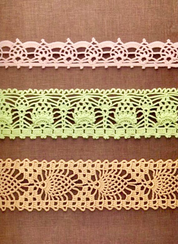 Lace border CROCHET PATTERN pineapple motif crochet lace edging pattern,  decor for clothes, bookmark, bags,