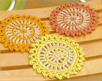 Crochet Coaster Pattern: Worsted Yarn Circle Motif (PDF Pattern)