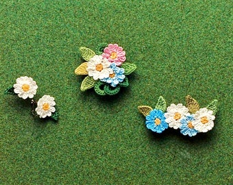Daisy Jewelry Crochet Pattern: Flower Earrings, Brooch, Barrette (PDF Pattern)